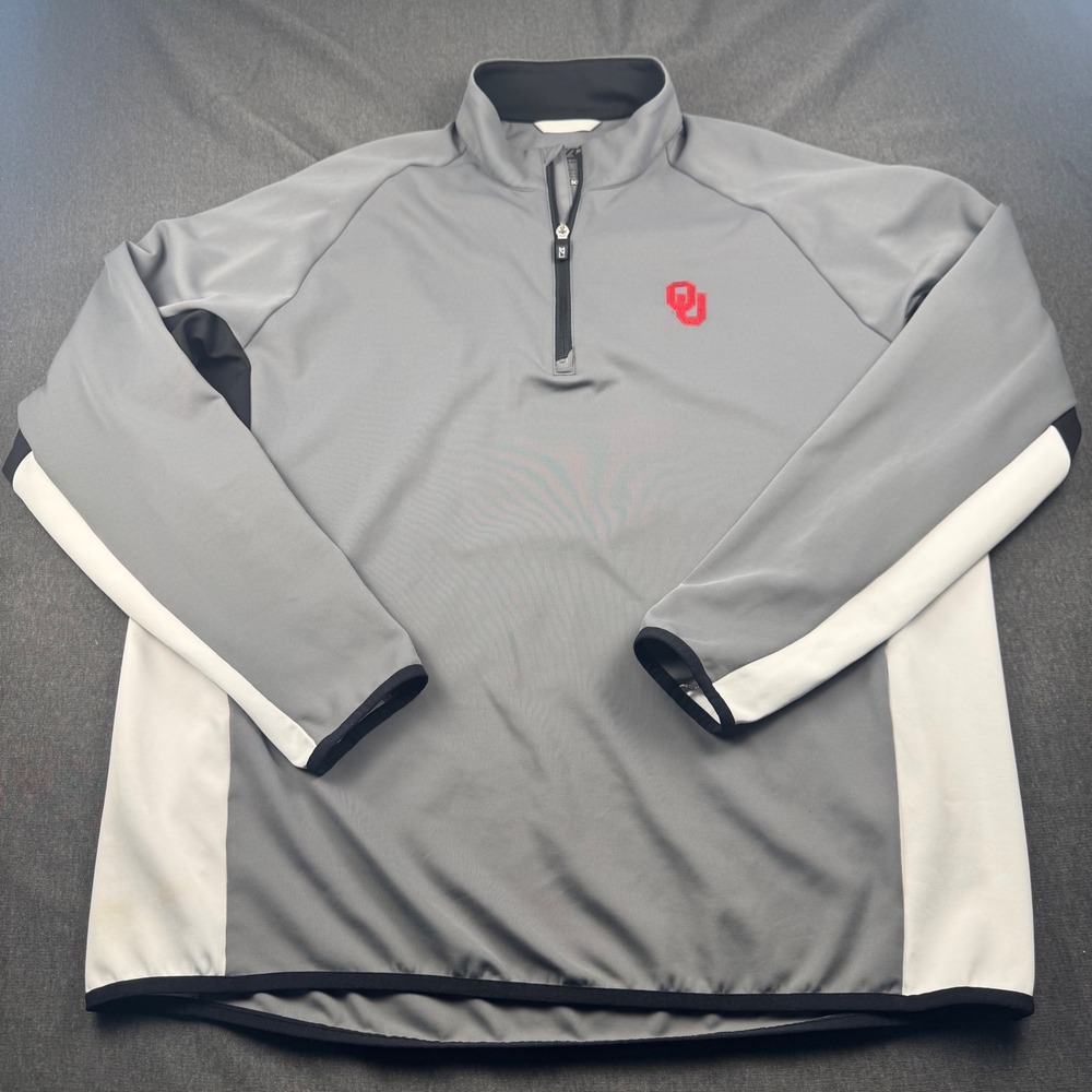 Cutter & Buck Mens‎ Oklahoma Sooners OU Half Zip Pullover Grey XL DryTec UPF 50